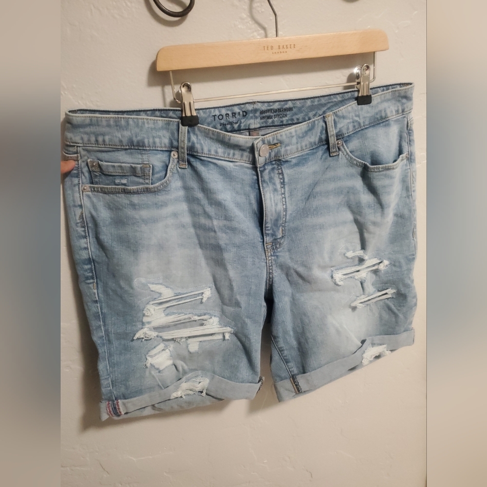 Torrid Faded Blue Ripped Jean Shorts